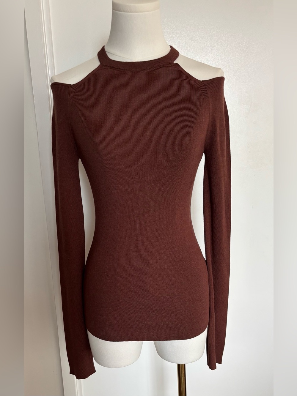 Lafayette 148 NY Cold Shoulder Sweater Brown Small